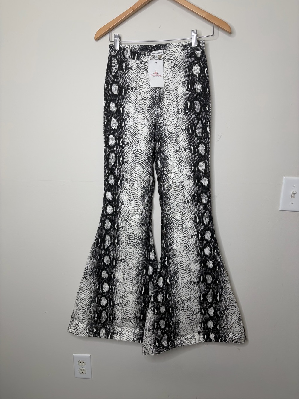NWT Snake Print Flared Pants - Black & White western Cowboy rocker